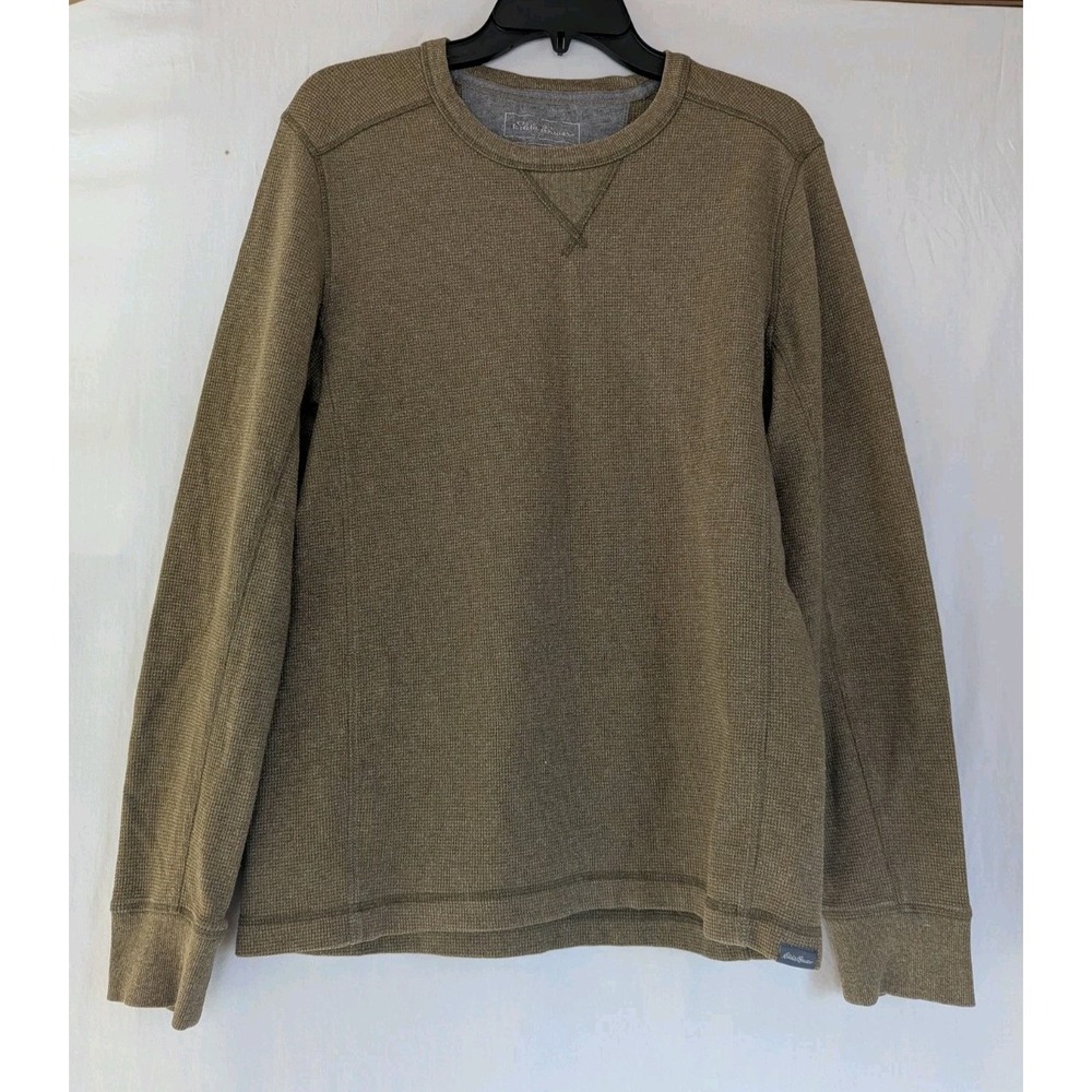 Eddie Bauer Men's Sz M  Pullover Sweater Crew Neck Thermal Cotton Green Solid